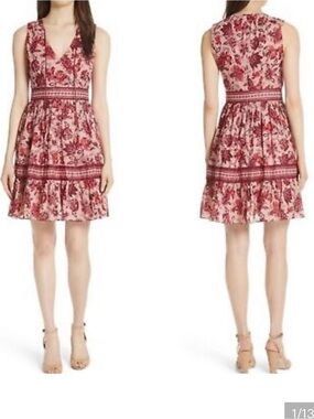 Kate Spade New York Red Pink Paisley Blossom Dress Conch Shell 6 Fit & Flare